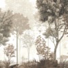 Väggmålning med vilda djur i en skogsdunge insvept i dimma Hjort i den mörka skogen för vardagsrummet - bild nummer 2