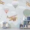 Pastellfärgad väggmålning Flygplan och ballonger för baby - huvudproduktbild
