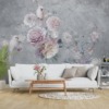 Fototapet i mjuka toner Vita parakiter i blommor för vardagsrum - huvudproduktbild
