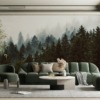 Fototapet i mörkgrönt och tätt vitt Dark Forest in Mist - huvudproduktbild