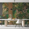 Fototapet i rosa och gröna nyanser Mosaik av exotiska blad för vardagsrummet - huvudproduktbild
