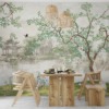 Lakeside pagoda väggmålning I en japansk trädgård för vardagsrummet - huvudproduktbild