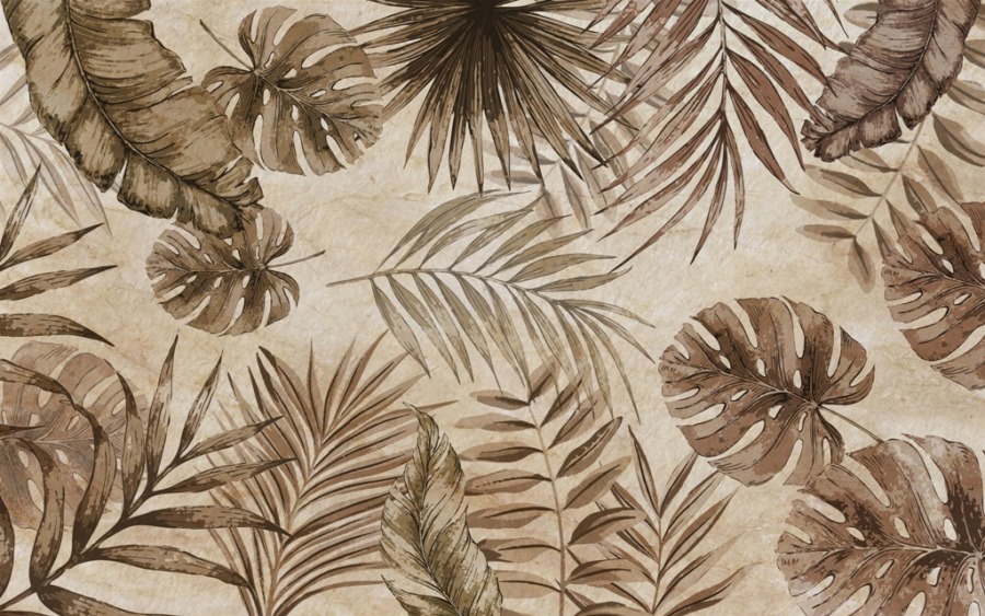 Fototapet i varmt brunt med tropiskt blommotiv Exotic Leaves i Sepia - bild nummer 2