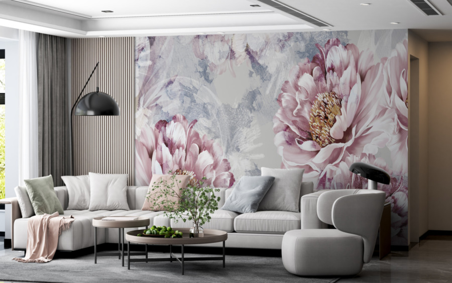 Fototapet med dominerande blommotiv i varma toner Large Peony Blossoms - huvudproduktbild