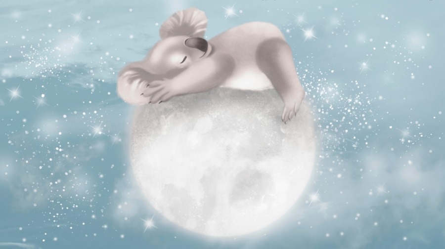 Koala On The Moon sagoillustration väggmålning i dämpade färger för barnrum - bild nummer 2