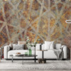 Fototapet med 3D-mosaikeffekt med brons- och guldelement Intersected by Stripes - huvudproduktbild