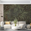 Fototapet i bruna och mörkgröna nyanser med ett stort blommotiv Dracaena leaf green - huvudproduktbild