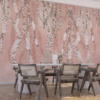 Väggmålning av vårblommor som hänger vertikalt Vita blommor på rosa bakgrund - huvudproduktbild