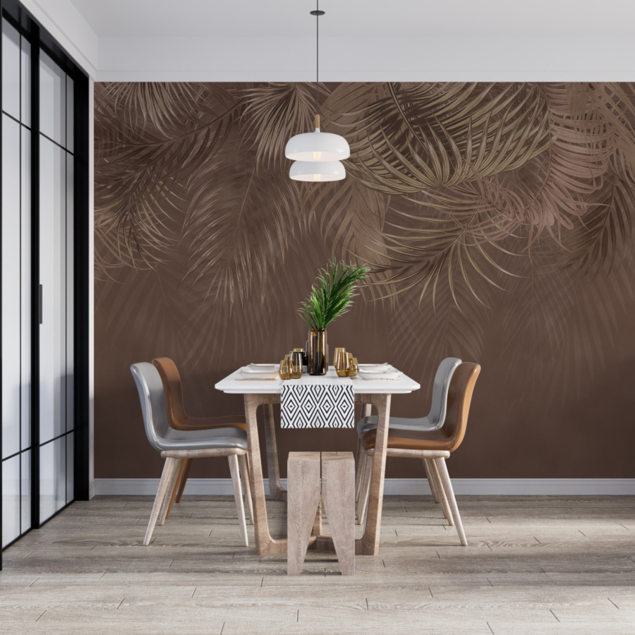 Fototapet med tropiskt motiv i chokladtoner Palm Leaves in Browns - huvudsaklig produktbild