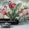 Fototapet i exotiska färger Flamingos in Green - huvudproduktbild
