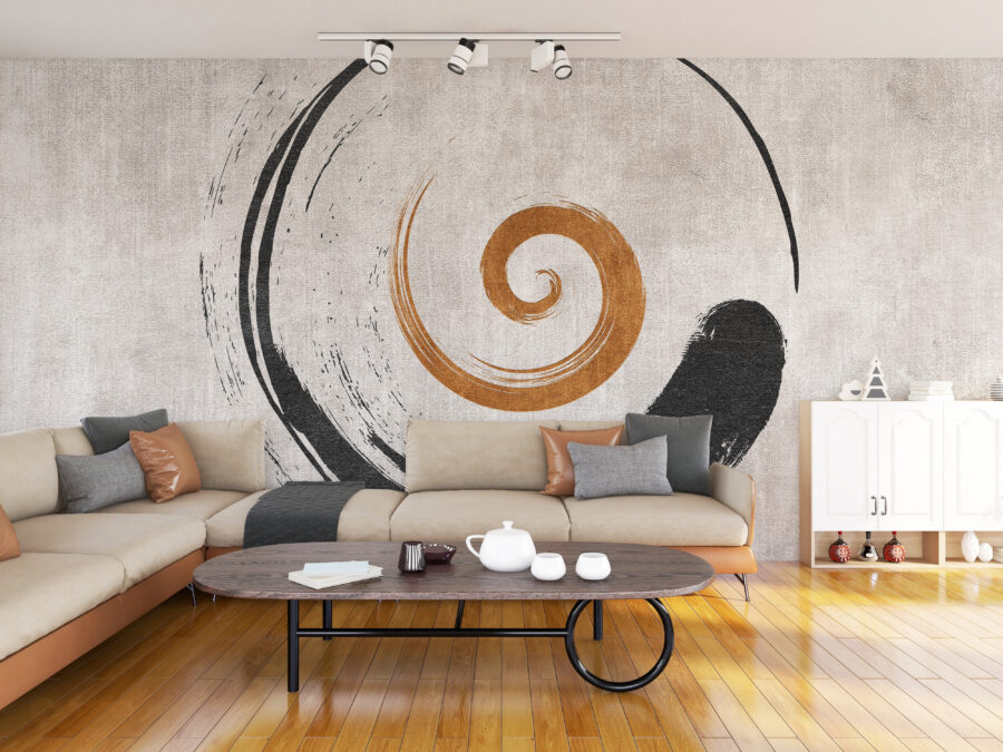 Fototapet i minimalistisk stil och dämpade färger Spiralmotiv - huvudproduktbild