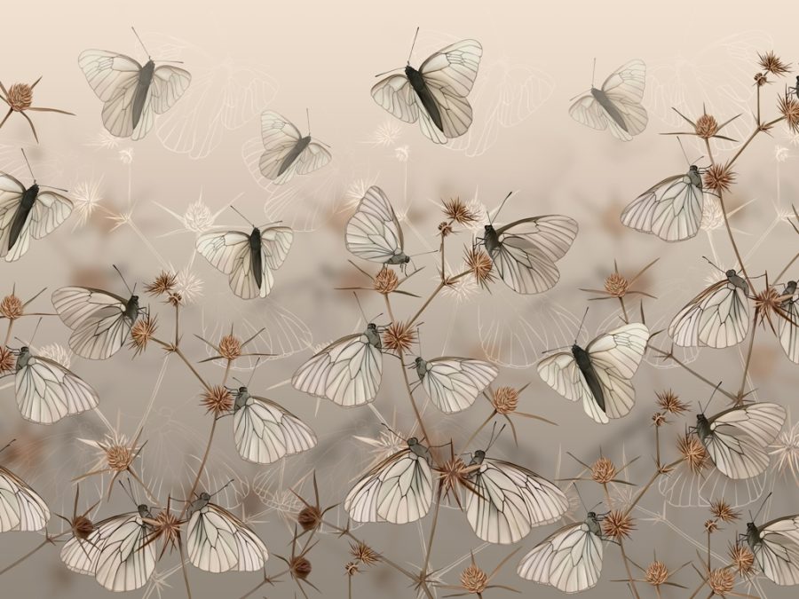 Fototapet i ljusa nyanser med fint motiv White Butterflies - bild nummer 2