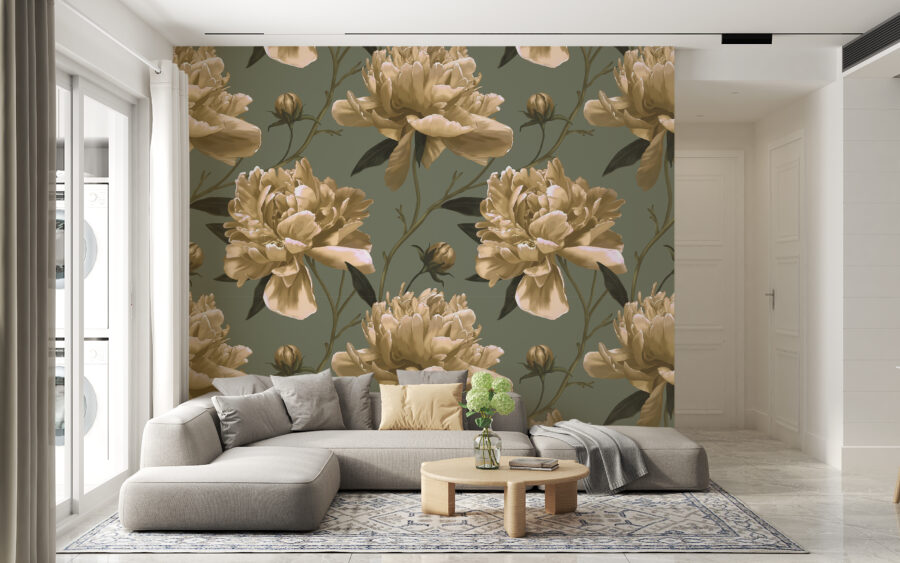 3D-fototapet med blommotiv i modern grafik Bright Peonies - huvudproduktbild