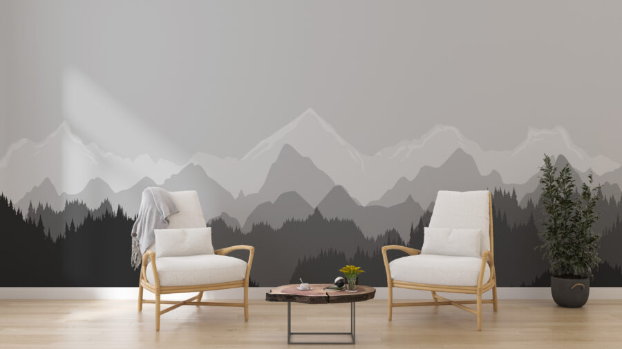 3D-väggmålning och moderna nyanser av Mountains in Grey - huvudsaklig produktbild