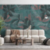 Modern väggmålning med motiv av tropiska blad i gröna och blå nyanser Dark Leaf Graphic - Huvudsaklig produktbild