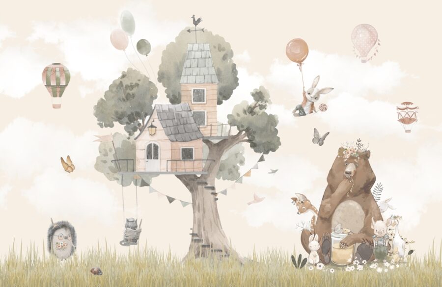 Fototapet i form av en illustration av en sagolik scen i färger som passar för ett barnrum Tree House For Kids - bild nummer 2