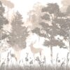 Väggmålning i vitt, beige, grått med hjortar bland träden Forest Dawn - bild nummer 2