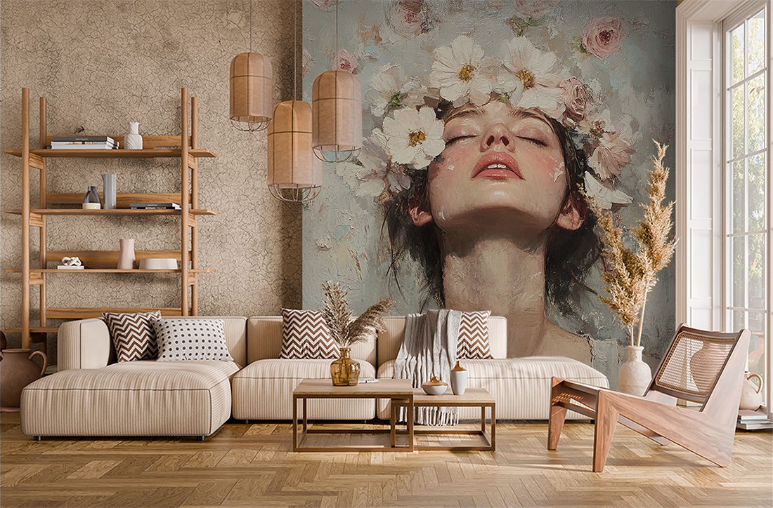 Väggmålning Face in Blossom