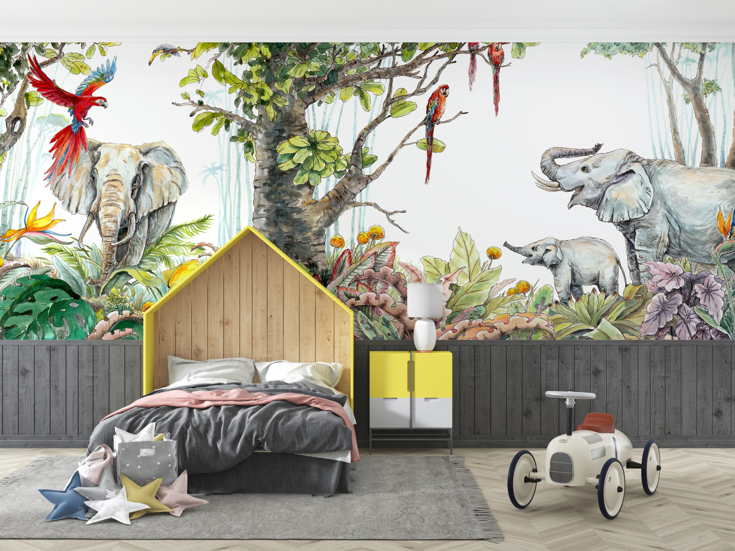 Väggmålning Tropisk harmoni med djur