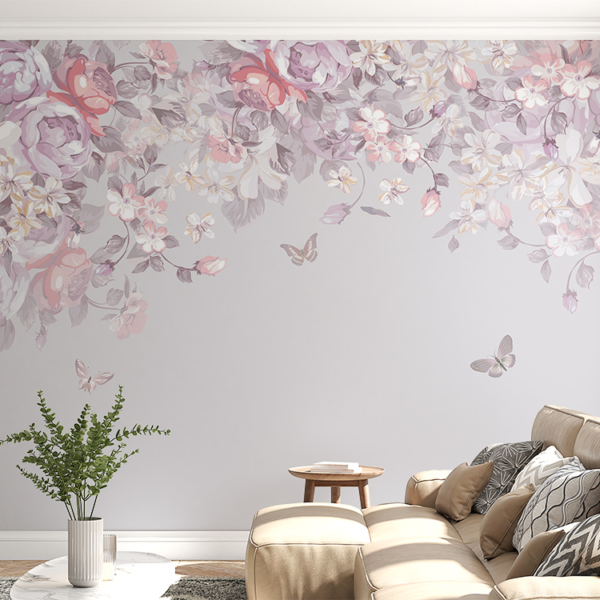 Väggmålning med rosa blomma