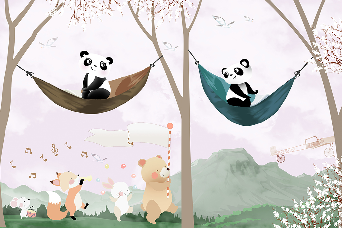 Cute,Animals,Kids,Room,Wallpaper,Design,-,3d,Illustration