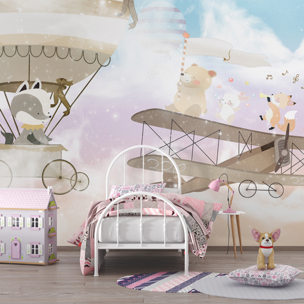 Fototapet Djur på ett flygplan