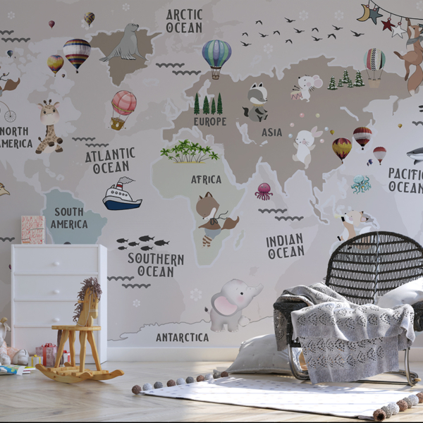 Bakgrund Världskarta med djur