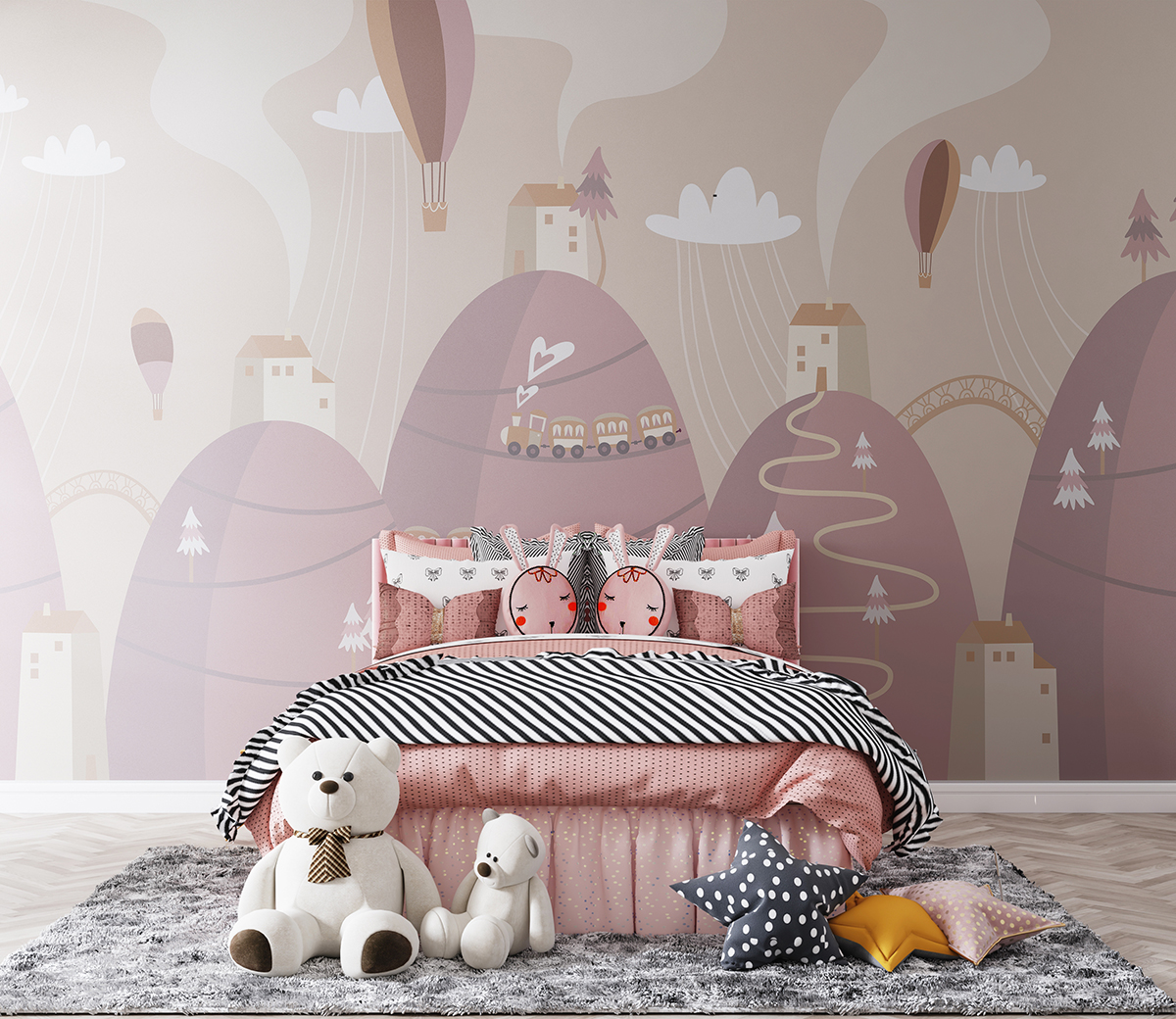 Fototapet Pink Mountain Village