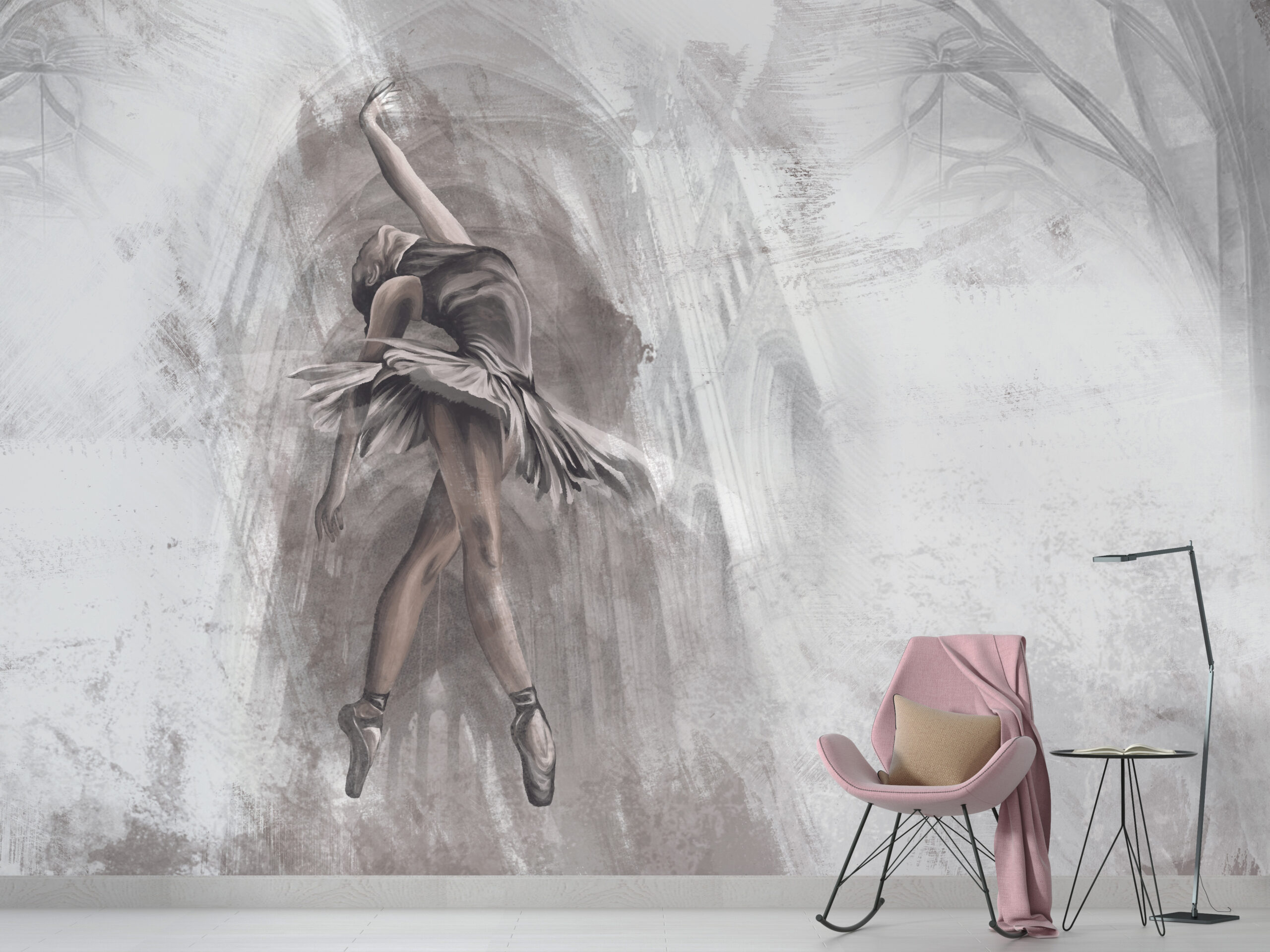 Väggmålning av en ballerina i dans