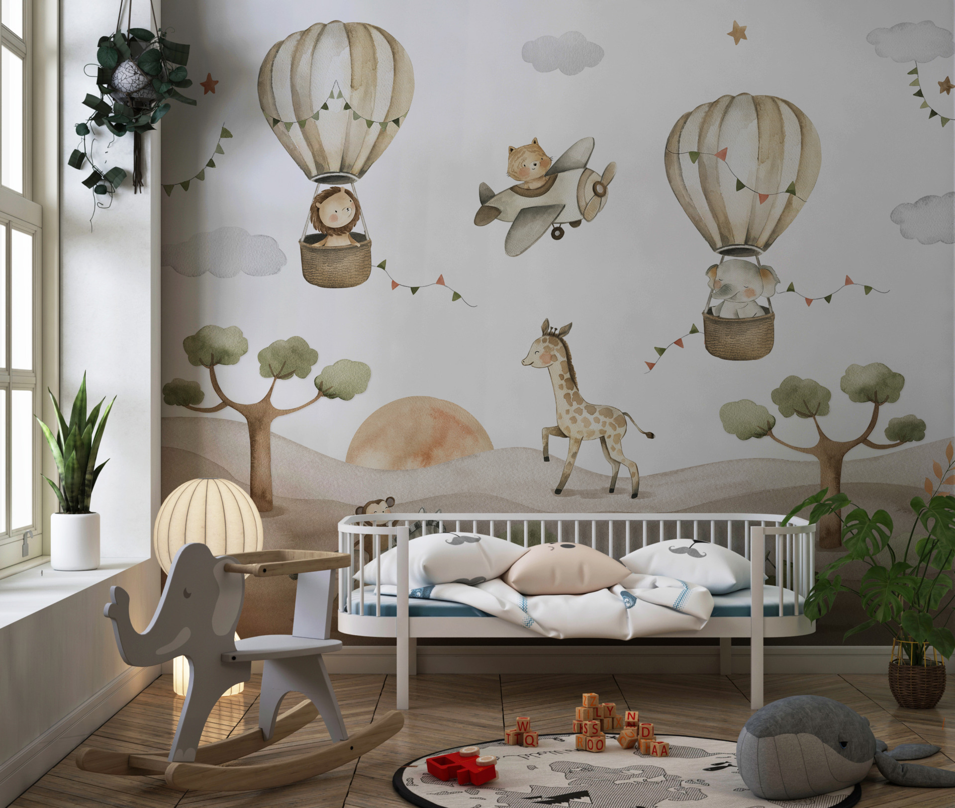 Väggmålning Ballonger över Afrika