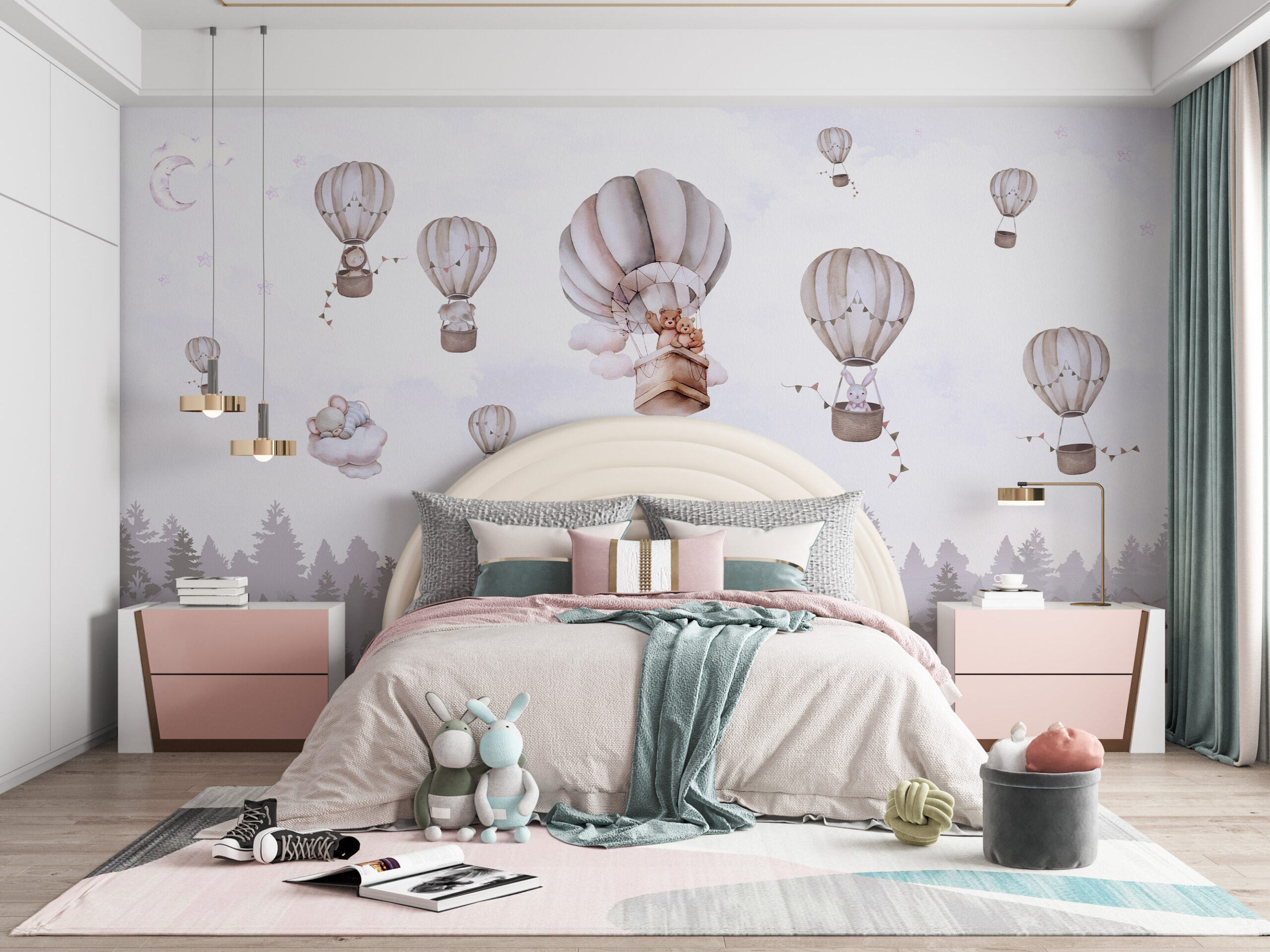 Fototapet Ballonger ovanför skogen