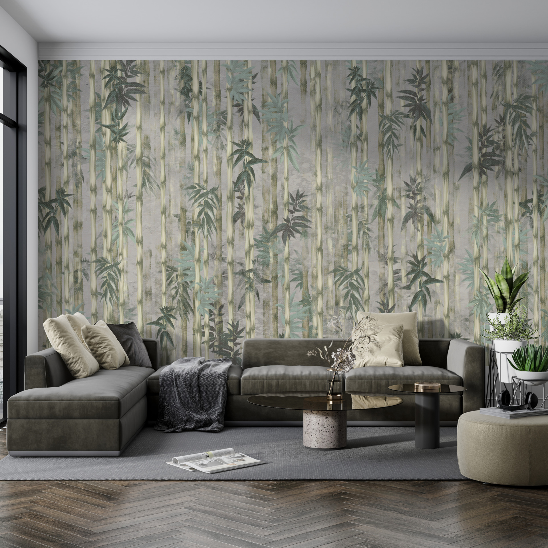 Väggmålning av bambuskott