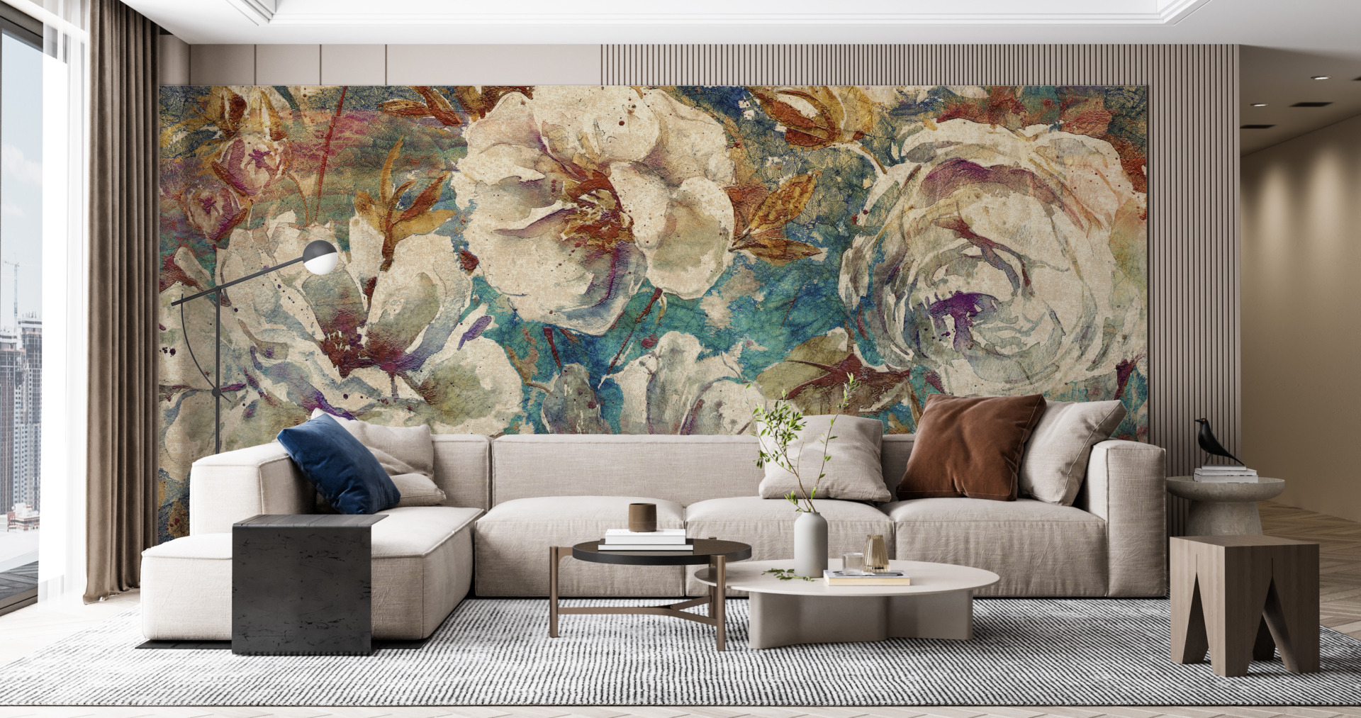 Fototapet Vita blommor på tyg