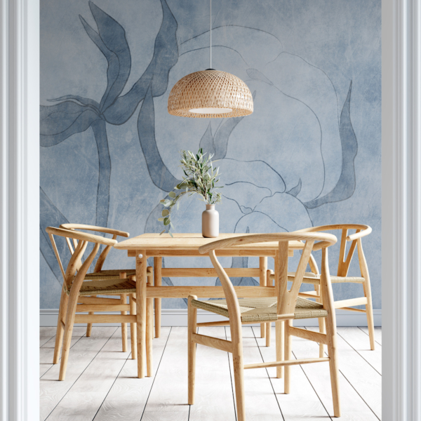 Blå bomullsblomma väggmålning