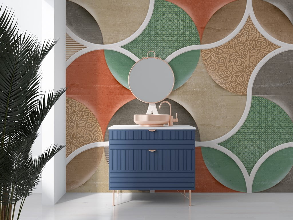 Väggmålning i keramiskt färgat glas