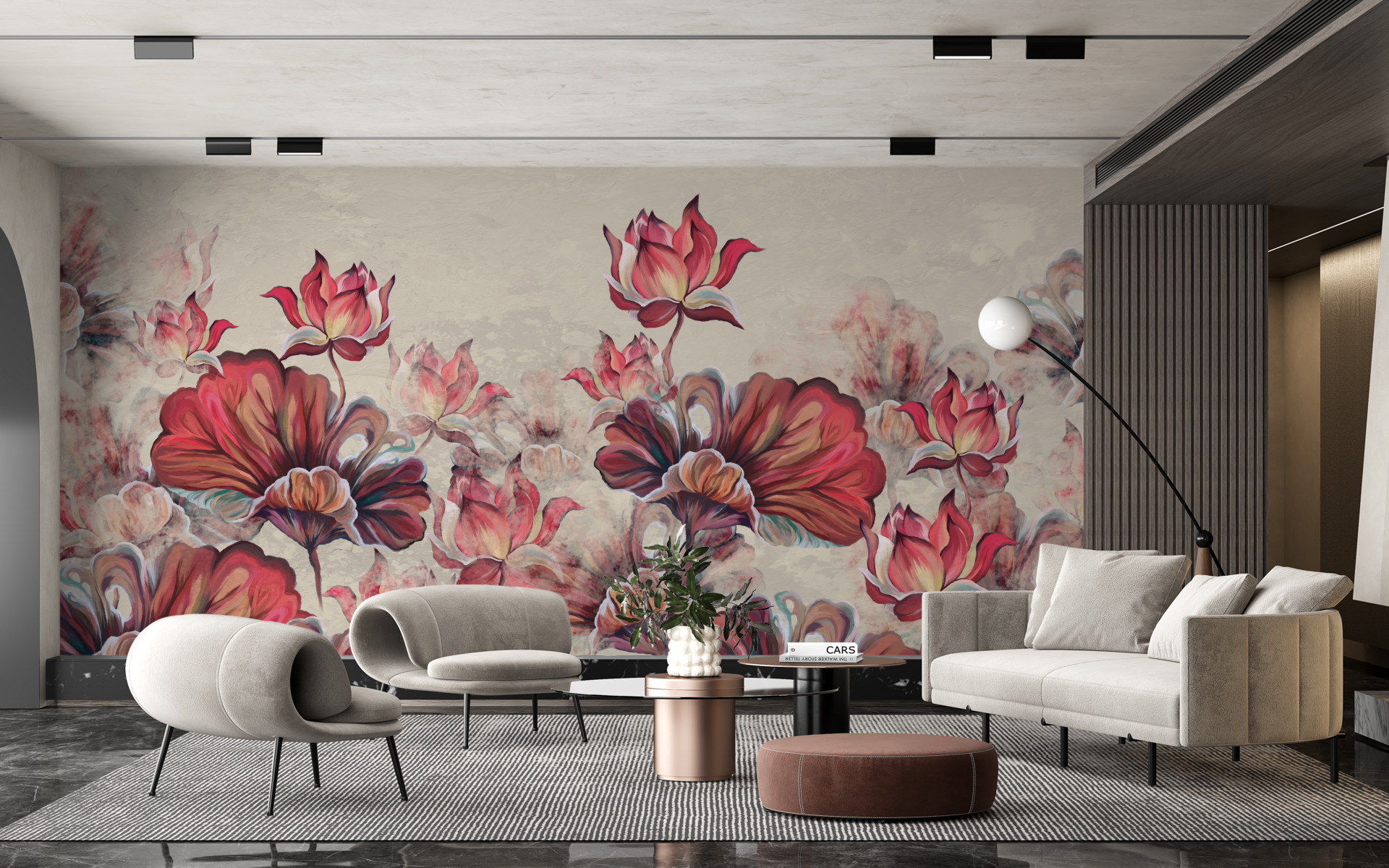 Fototapet Röd av blommor