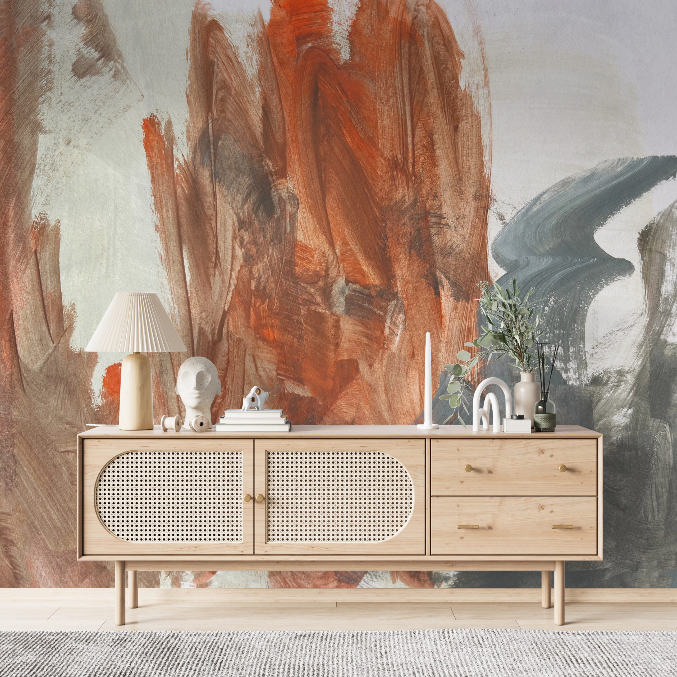 Muralmålning Röd Abstraktion