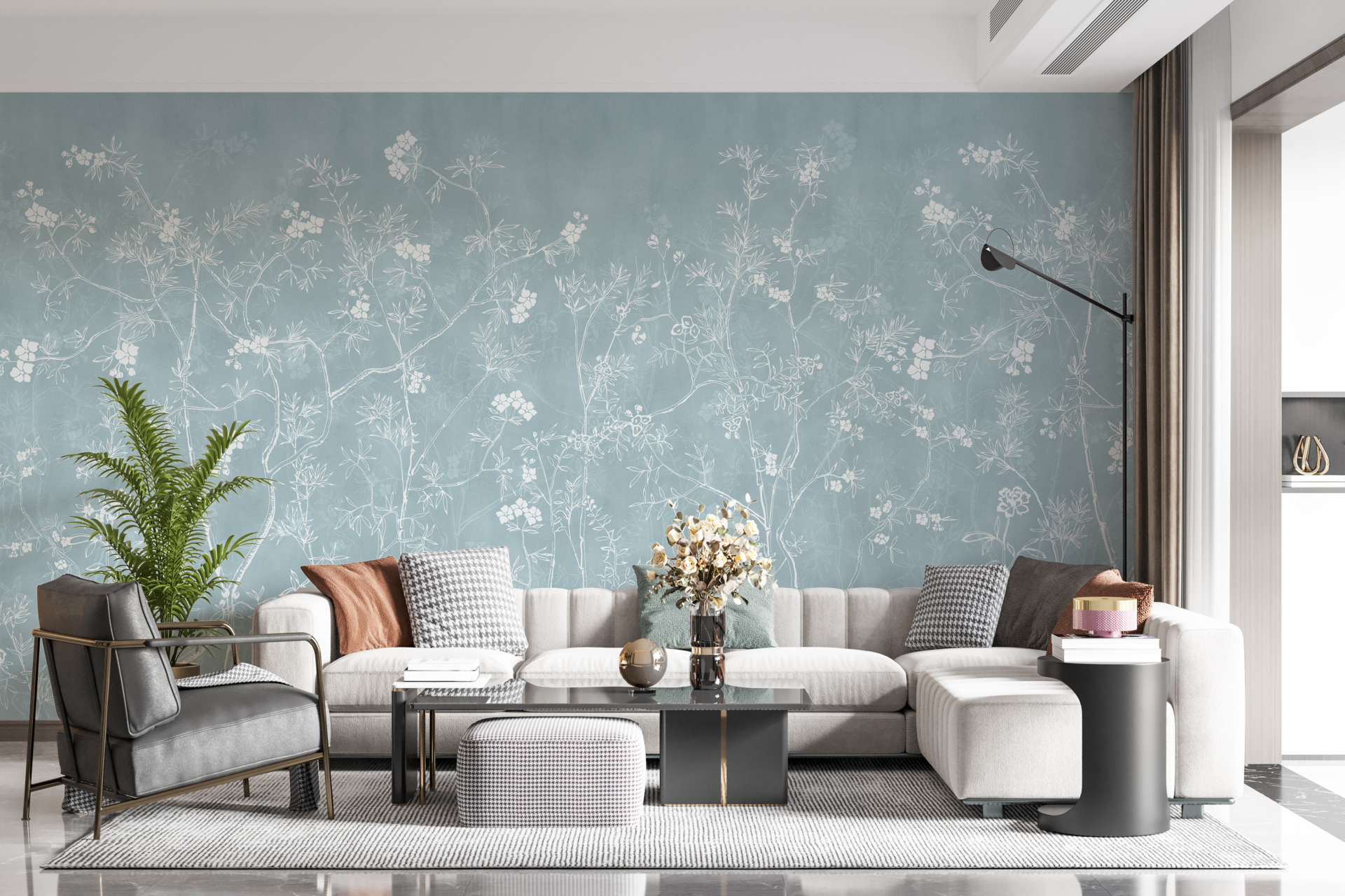 Fotoband Delikata blommor i blått