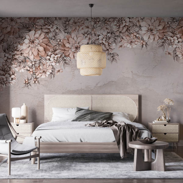 Väggmålning Regn av bruna blommor