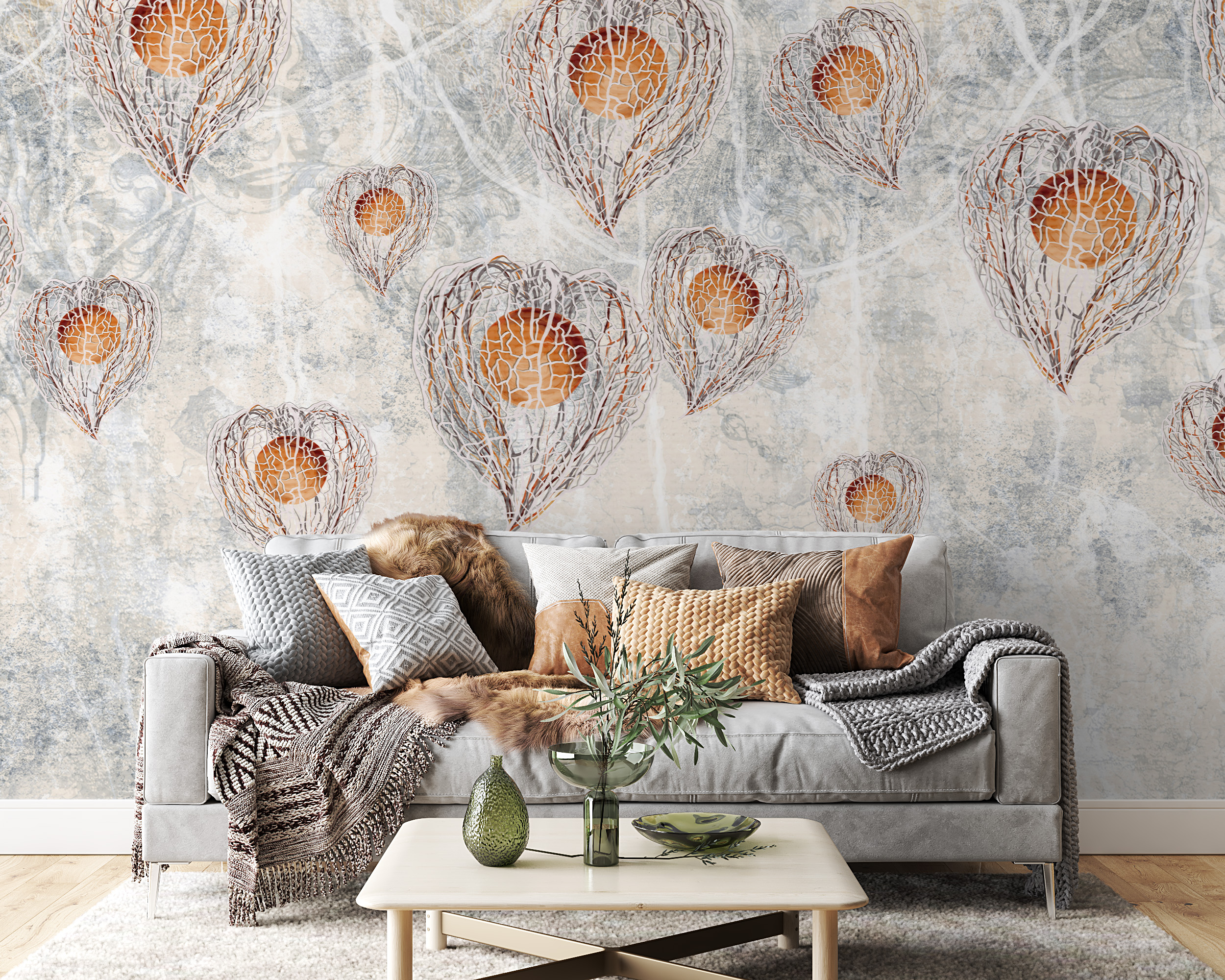 Väggmålning av ett regn av glitterblad