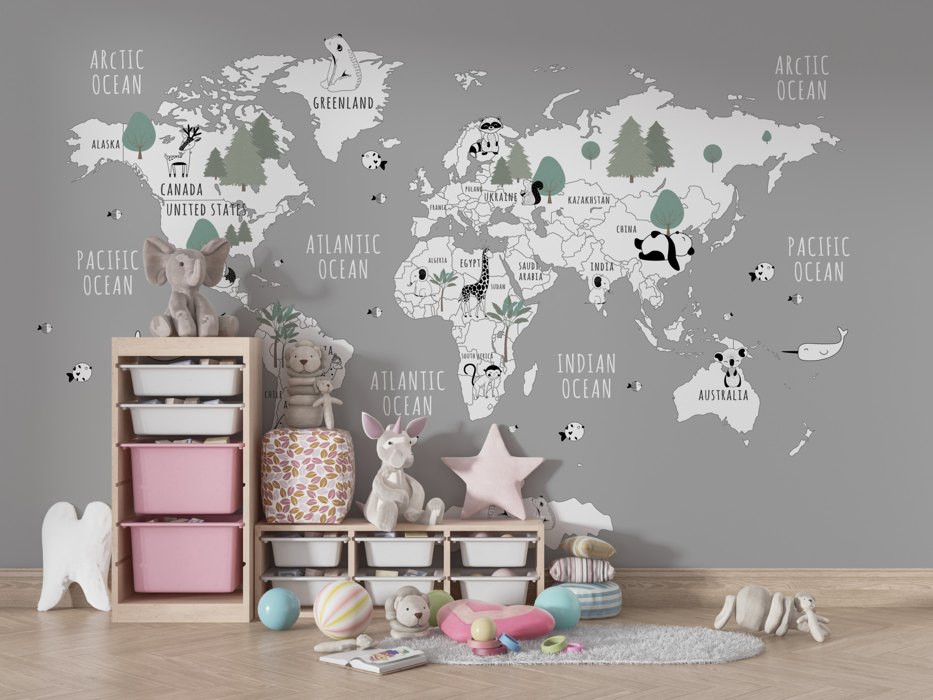 Mural Trees på en världskarta