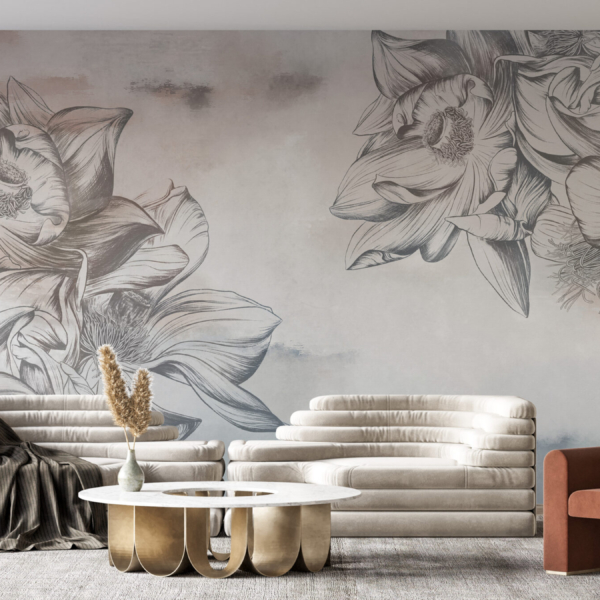 Väggmålning Stora blommor på väggen