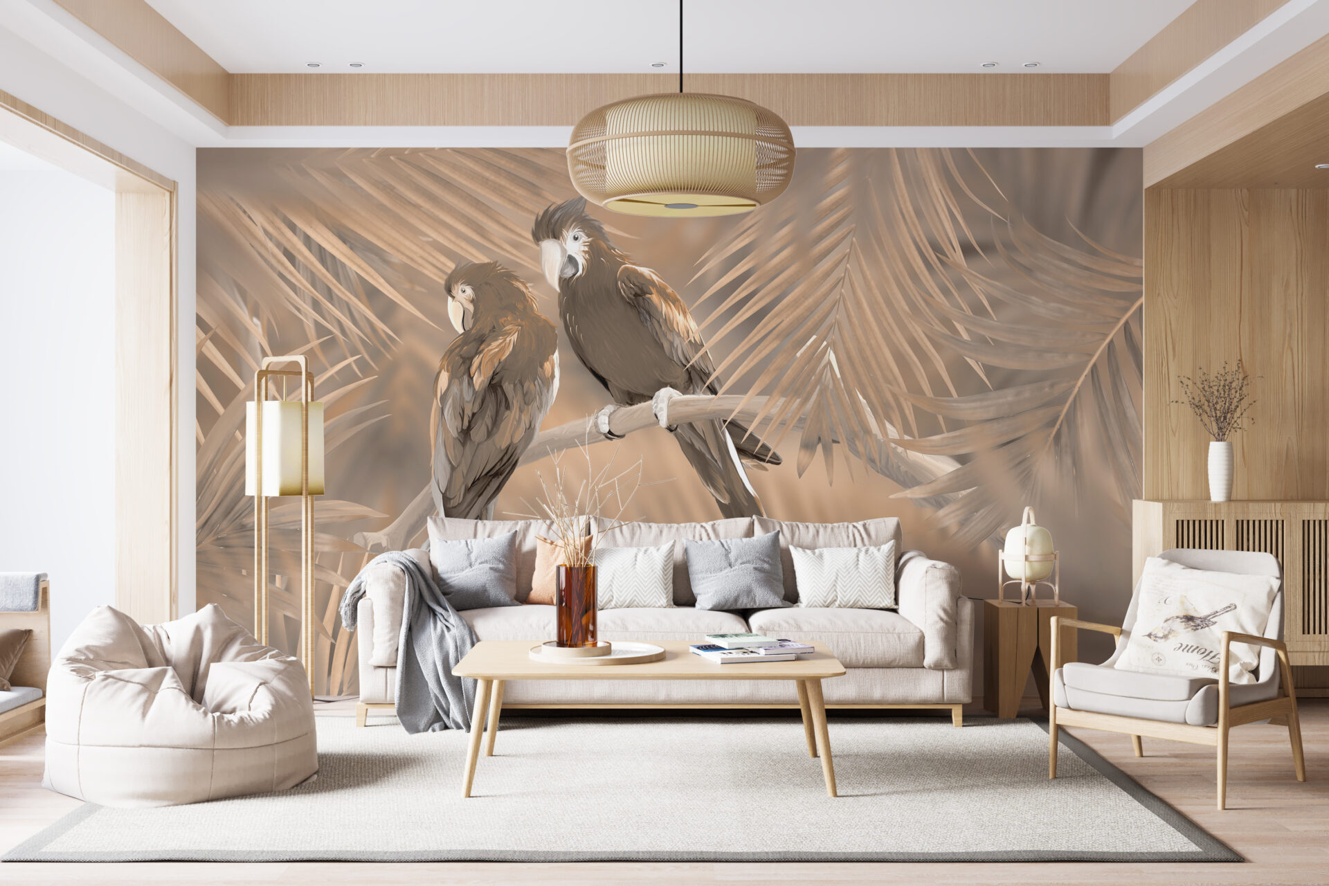 Fototapet Två papegojor på en gren