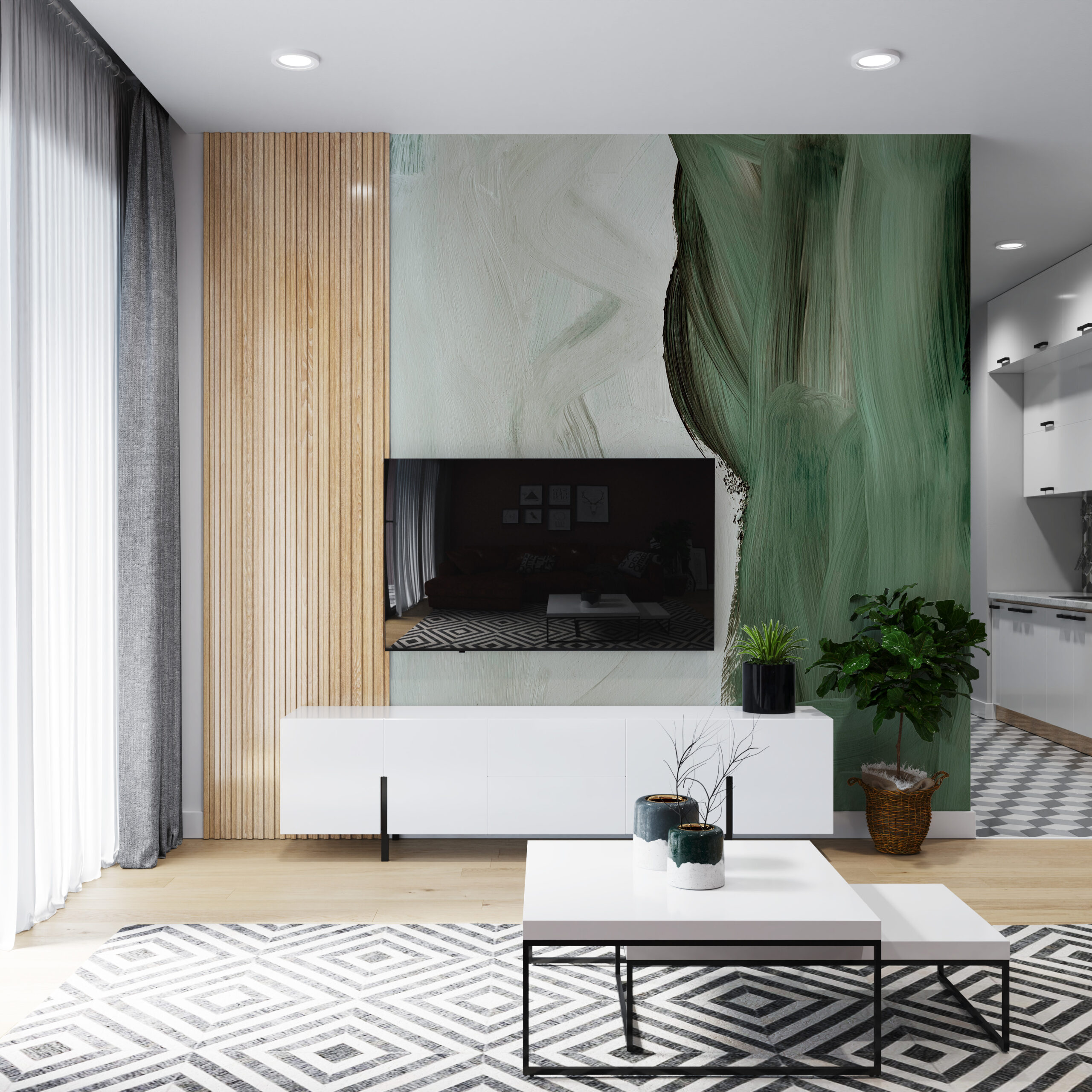 Väggmålning Två gröna linjer