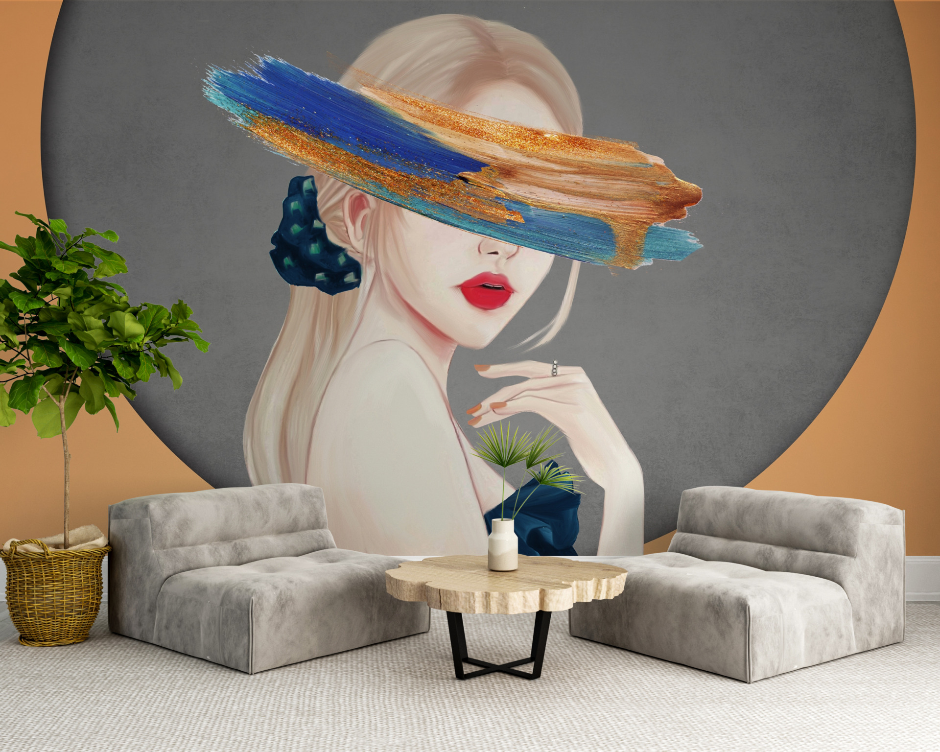 Muralmålning av en flicka med täckta ögon