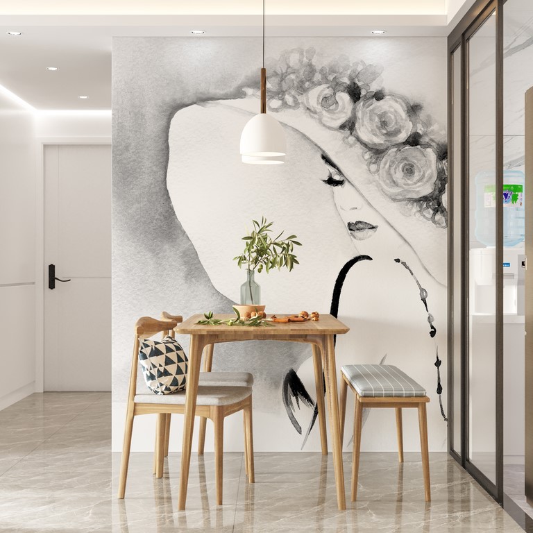 Väggmålning Flicka med stor hatt