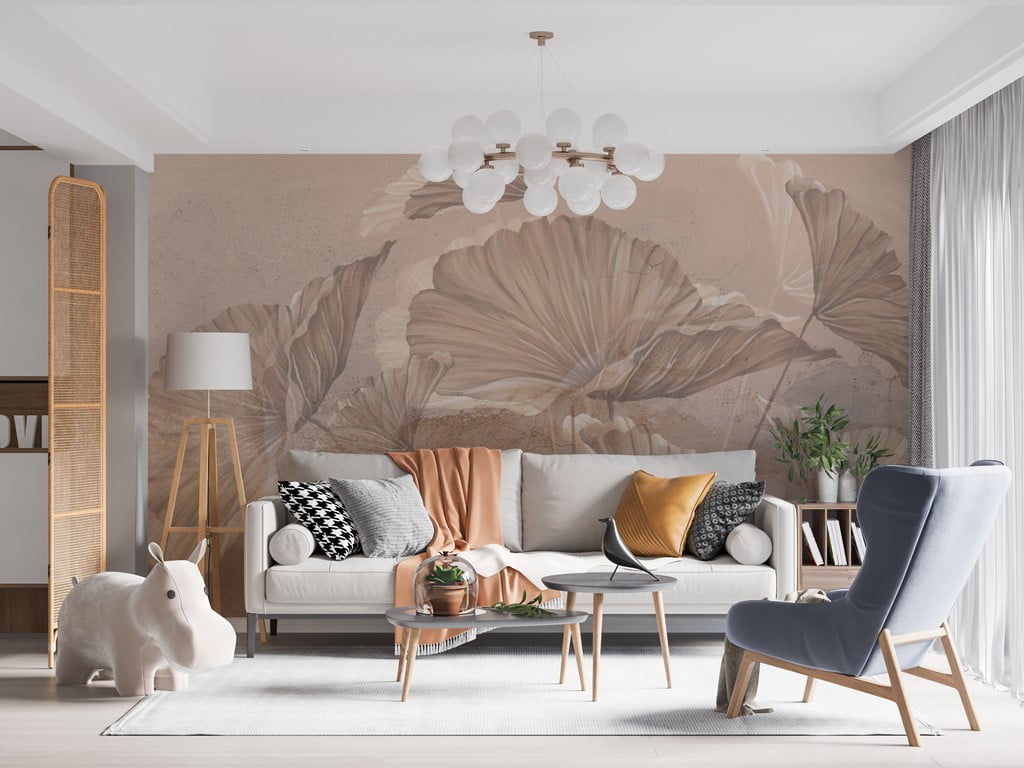 Fototapet Exotiska blad i pastellfärger