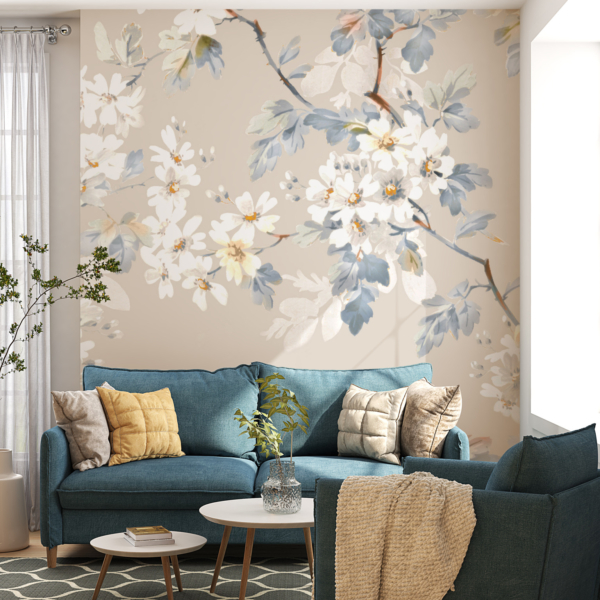 Vit blomma gren väggmålning