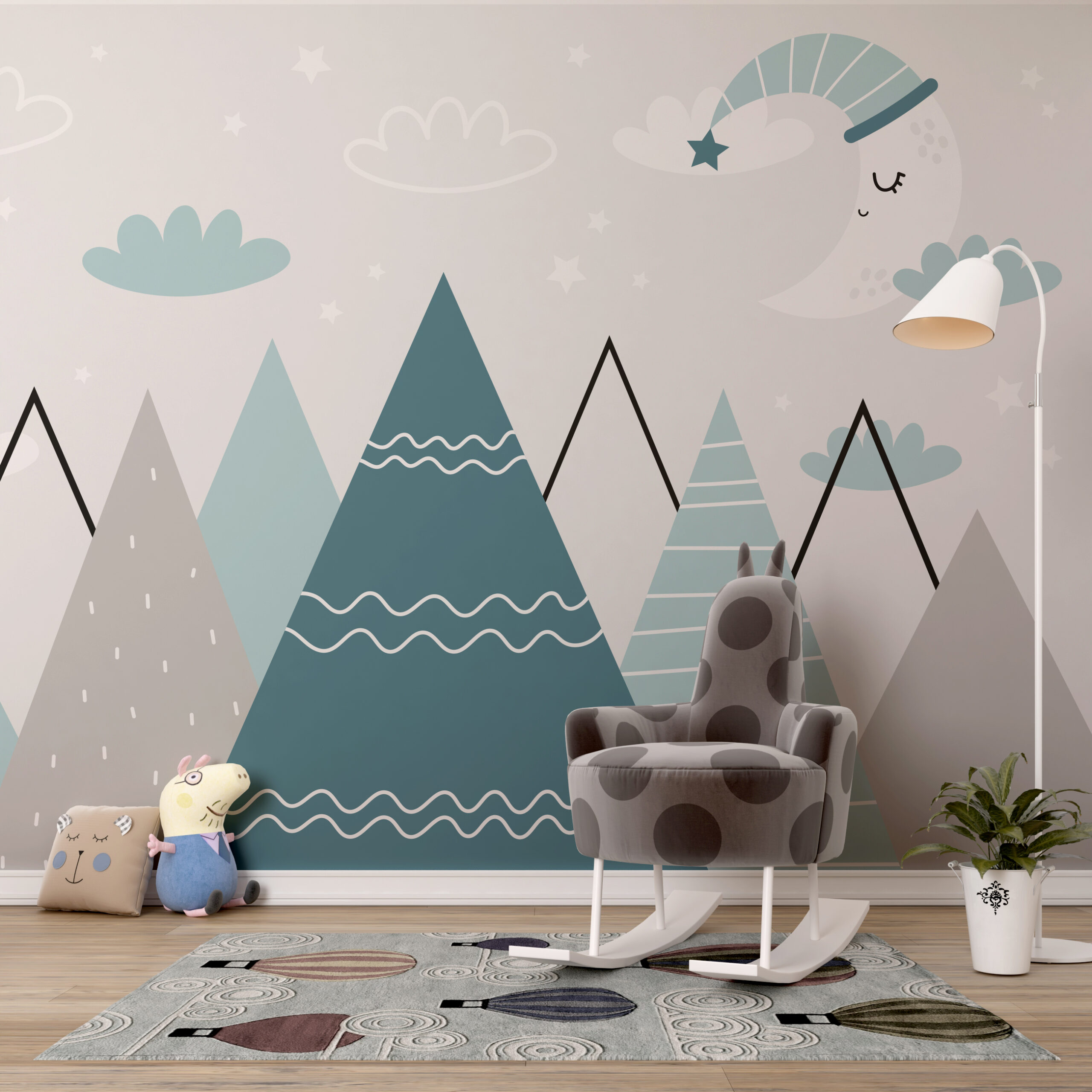 Väggmålning av berg vid nattetid