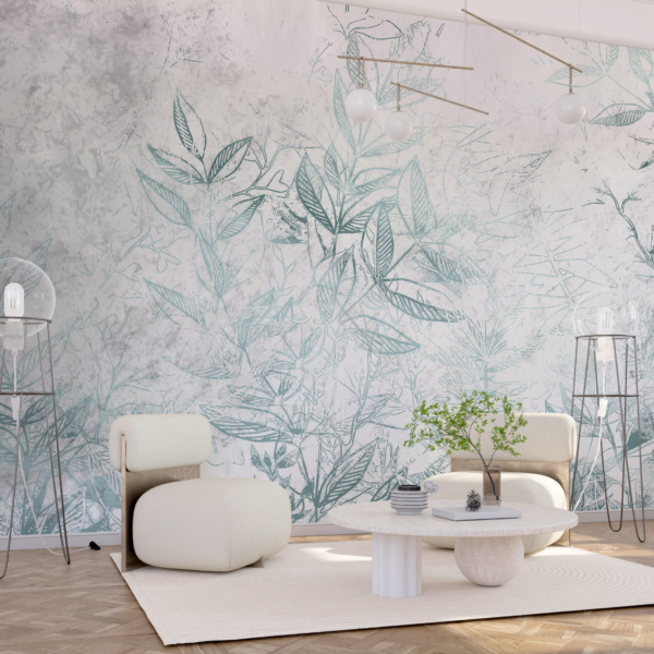 Fototapet Blå Löv Grafik